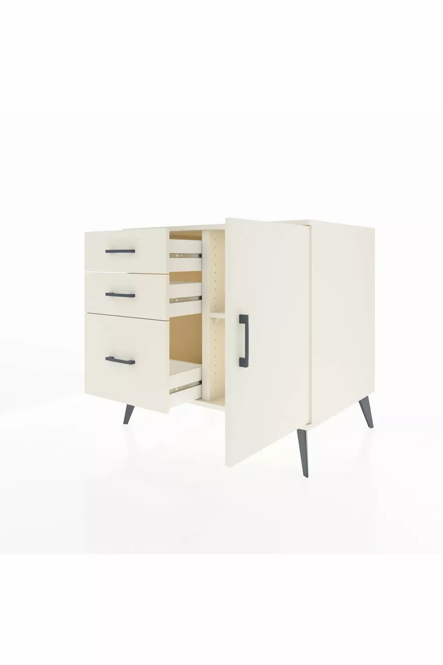 Commode Kronos avec une étagère, 3 tiroirs et une porte, Pierre de Lune-Pierres de Lune