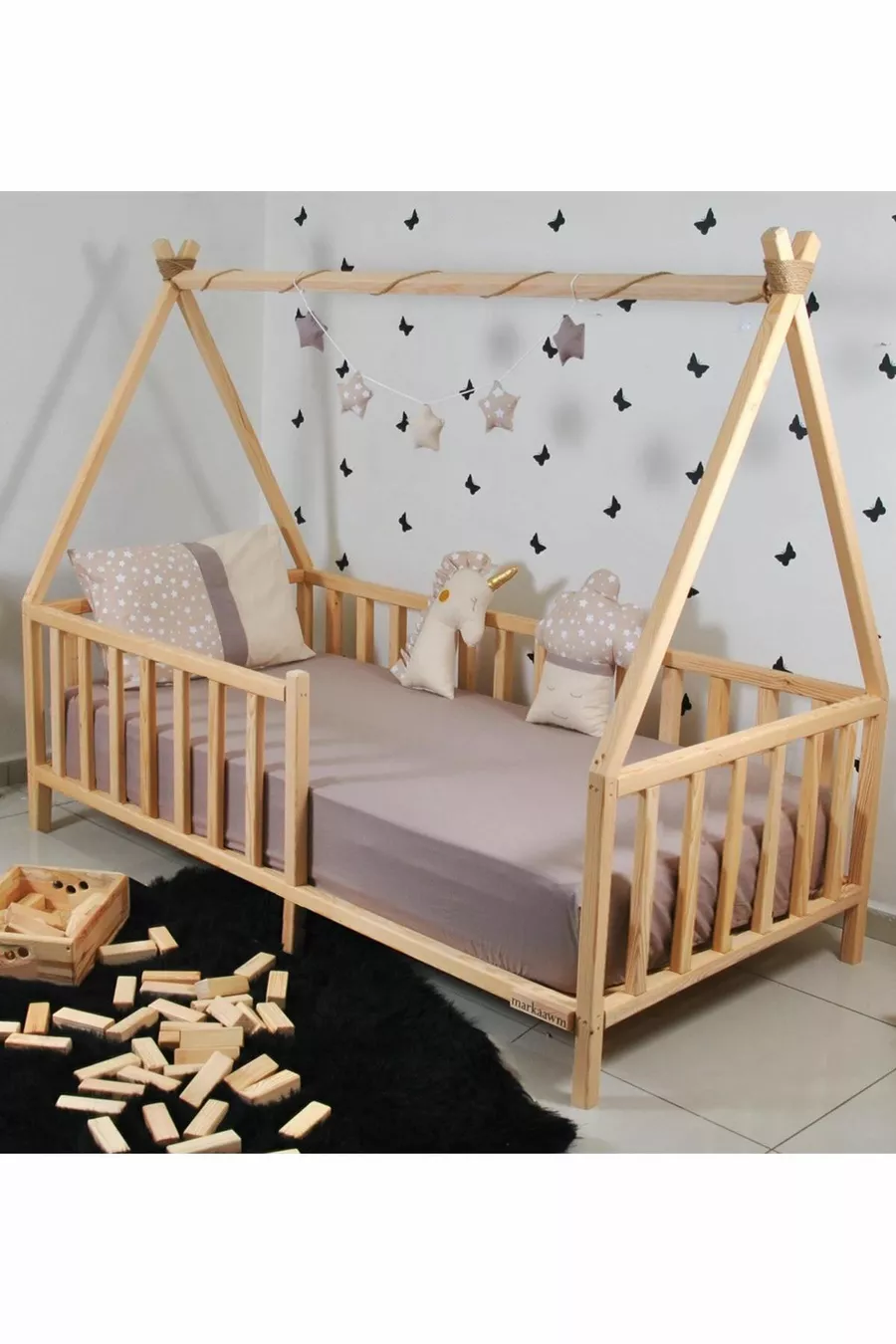 Markaawm Montessori Lit Naturel pour Bébés et Enfants en Bois