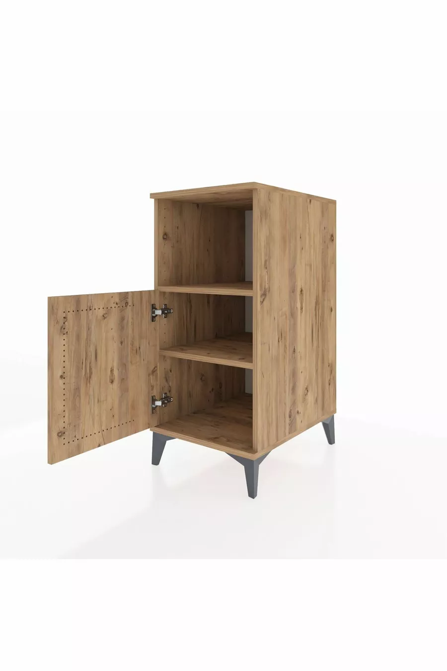 Table de chevet Kronos à 2 étagères avec 1 porte, pin-pin