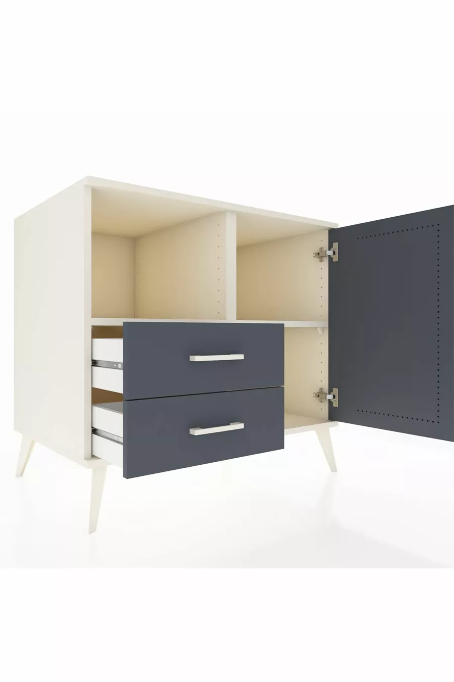 Commode Kronos avec 2 étagères, 2 tiroirs et 1 porte, Pierre de Lune-Anthracite