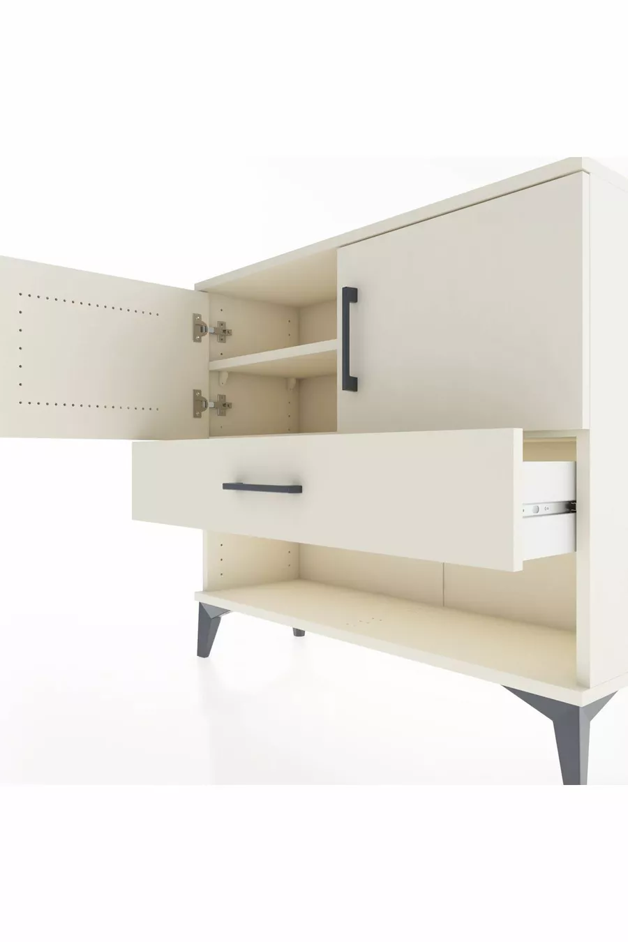 Commode Arges 2 étagères, 1 tiroir, 2 portes, Pierre de lune-Pierres de lune