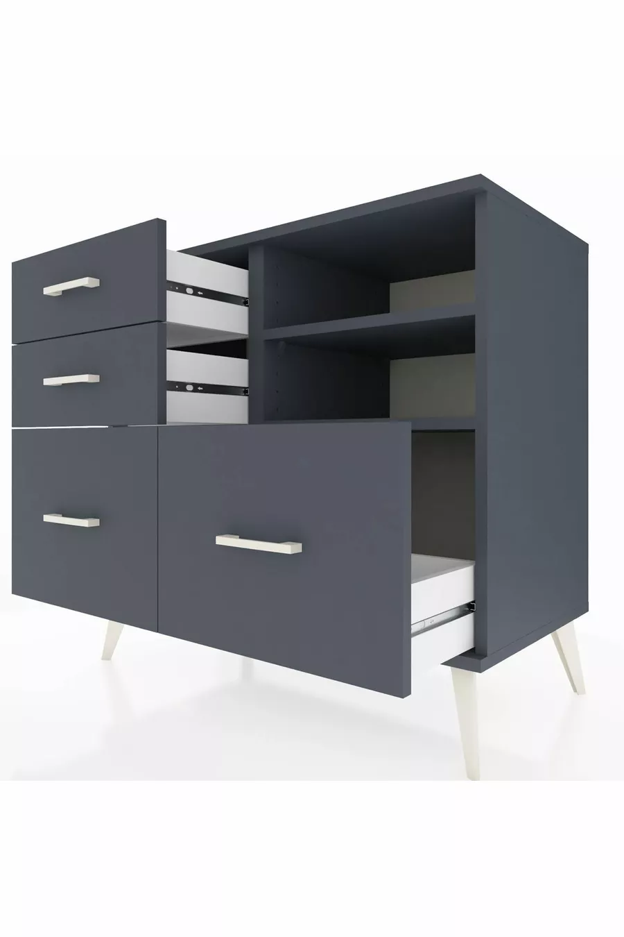 Commode Hyperion 2 étagères 4 tiroirs Anthracite-Anthracite