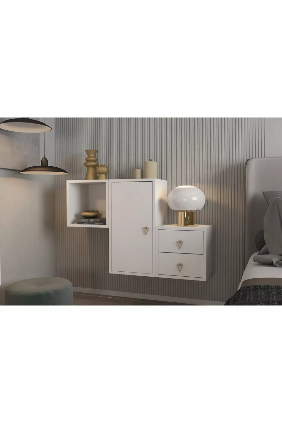 Ensemble de chambre modulaire avec armoire à tiroirs et étagère avec portes