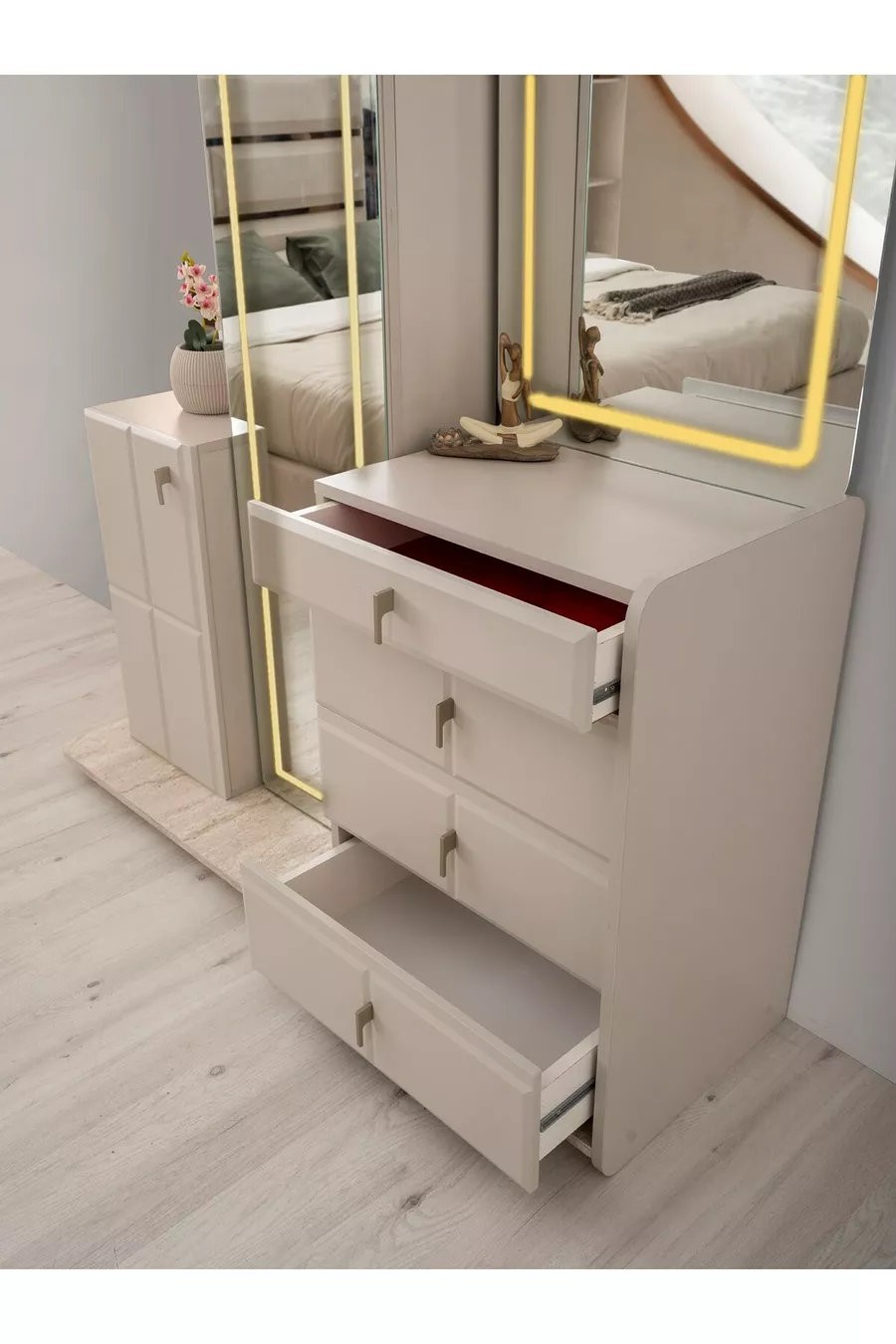 ENSEMBLE DE CHAMBRE À COUCHER PETRA EN MDF AVEC LED