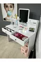 Coiffeuse avec miroir, table de toilette avec 2 tiroirs, organiseur de bijoux et étagère, blanc, cm