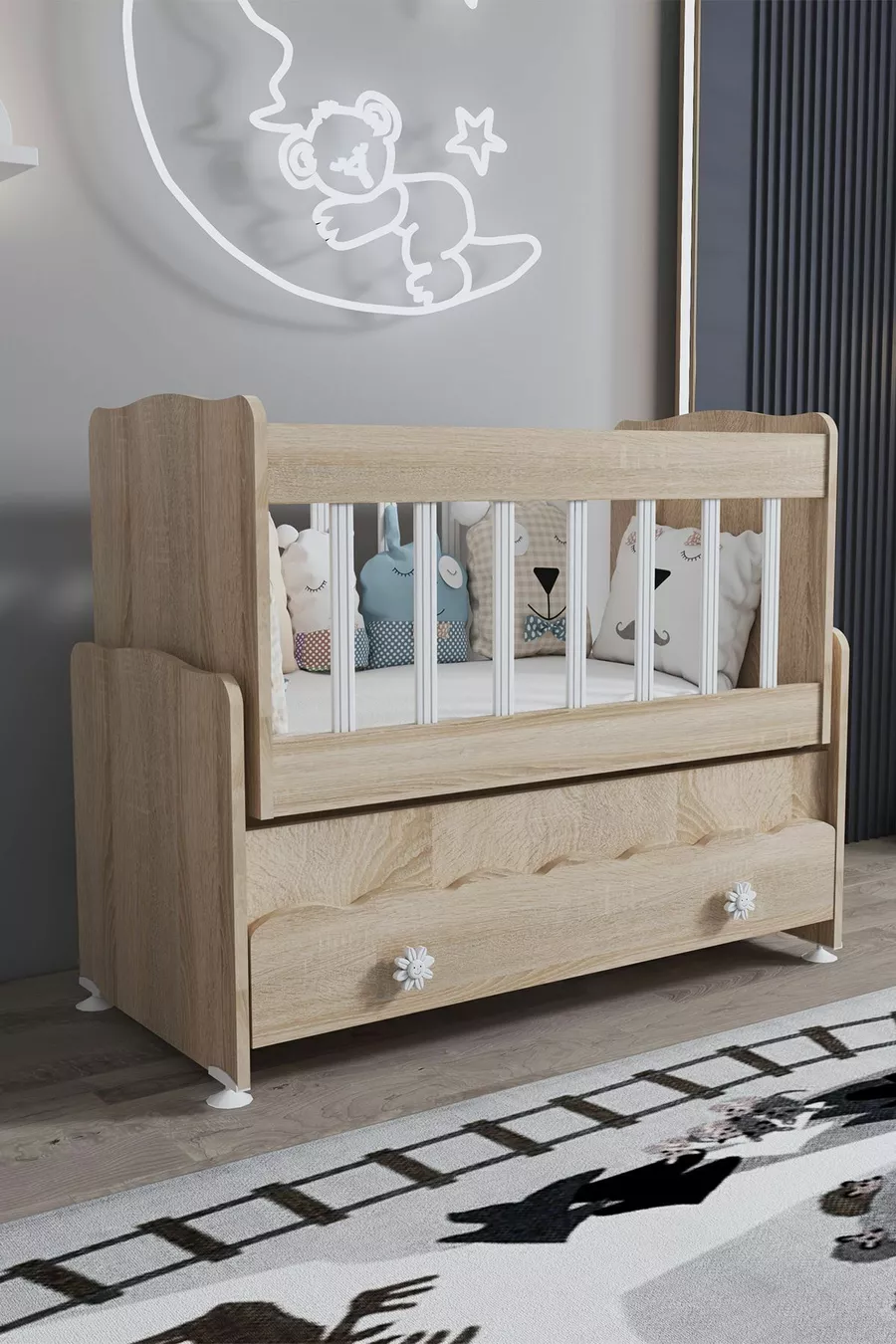 Berceau à tiroirs avec balançoire pour maman, avec lit offert