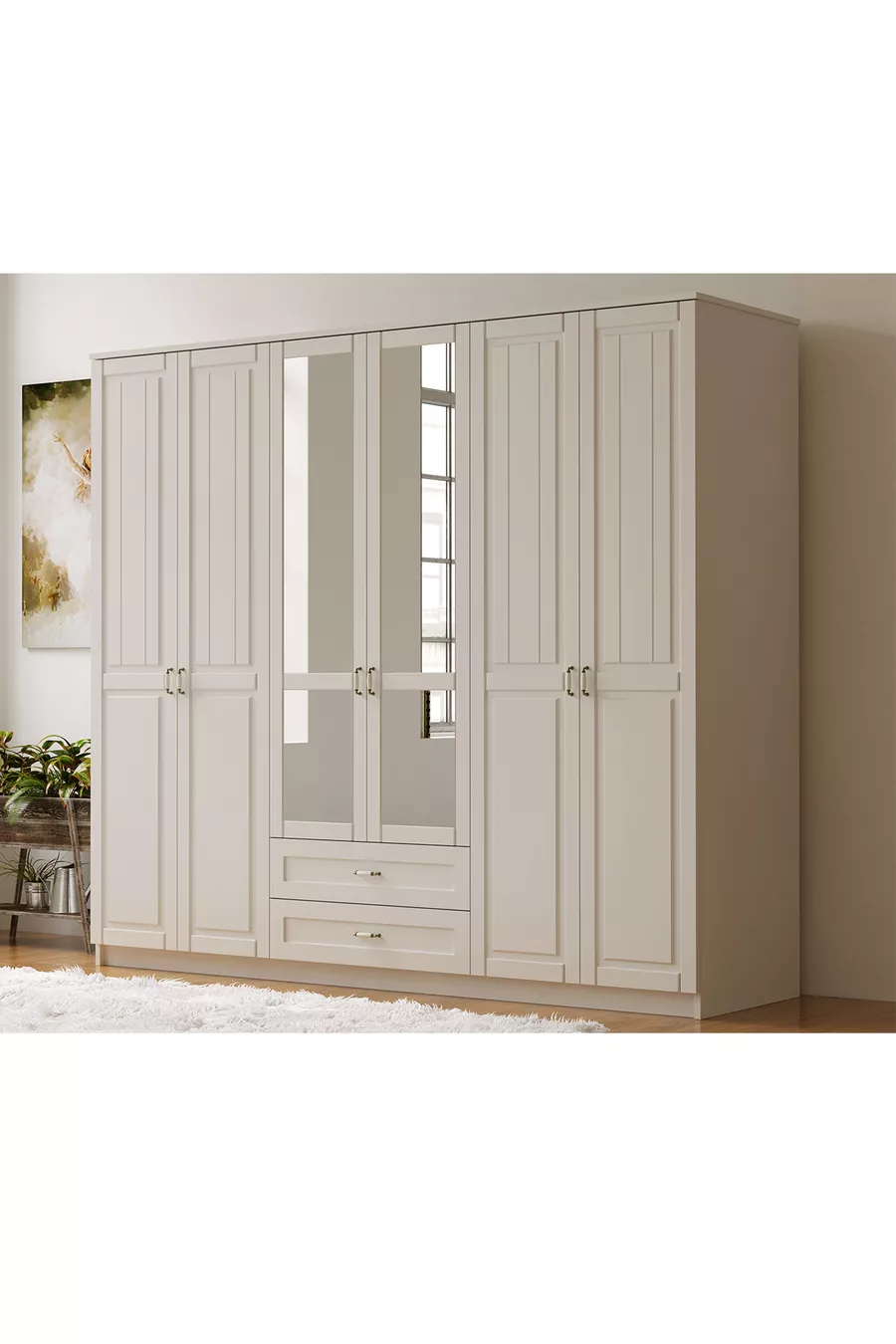 Armoire Kardelen Country à 6 portes et 2 tiroirs
