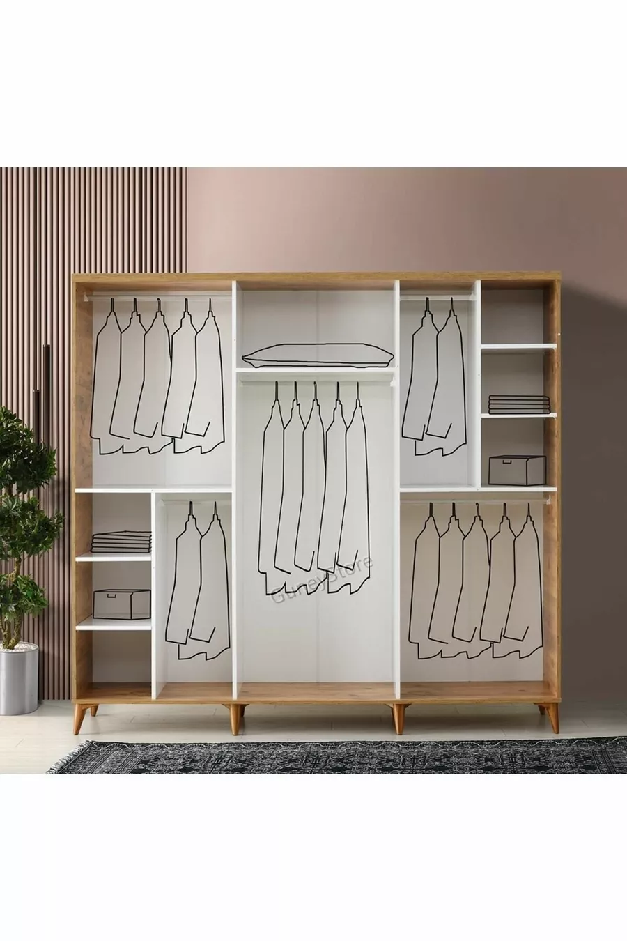 Ücretsiz Montaj Komple Mdf Sport 6 Kapaklı Atlantik Çam-beyaz Gardırop Elbise Dolabı