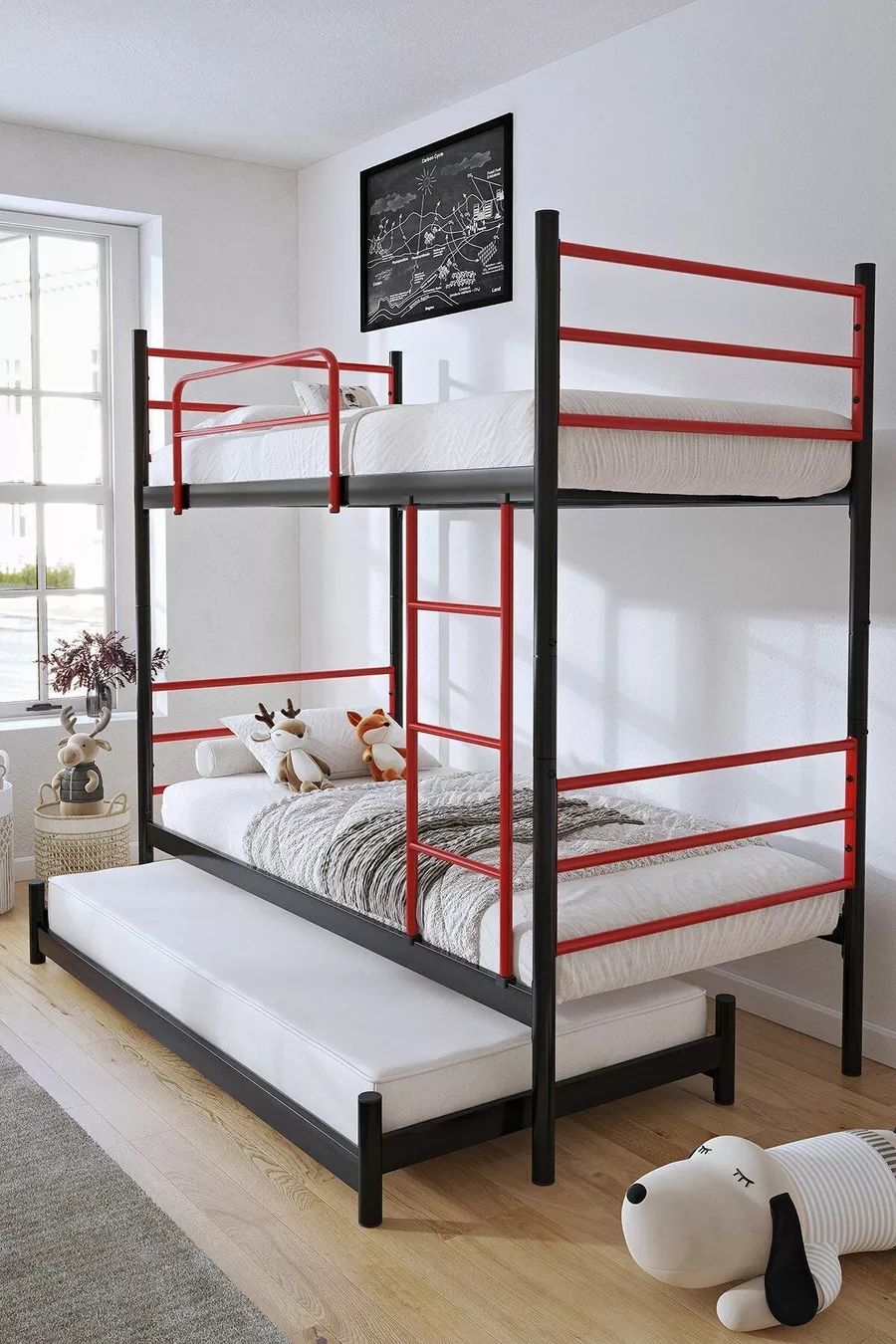 Lit superposé Trend Yavrulu Compatible avec lit 3 places Rouge Métal