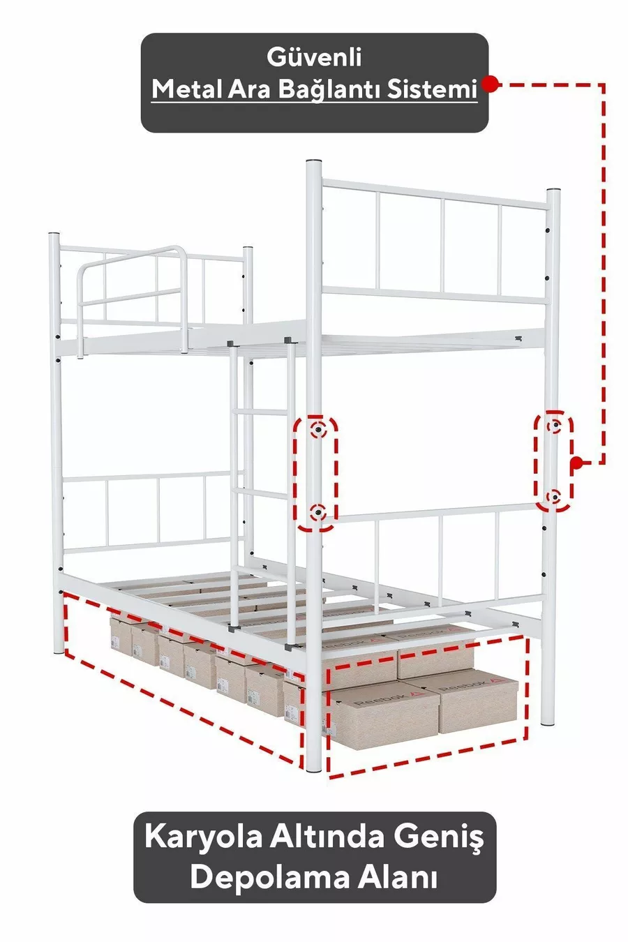 Lits superposés Tekno compatibles avec matelas, métal blanc détachable