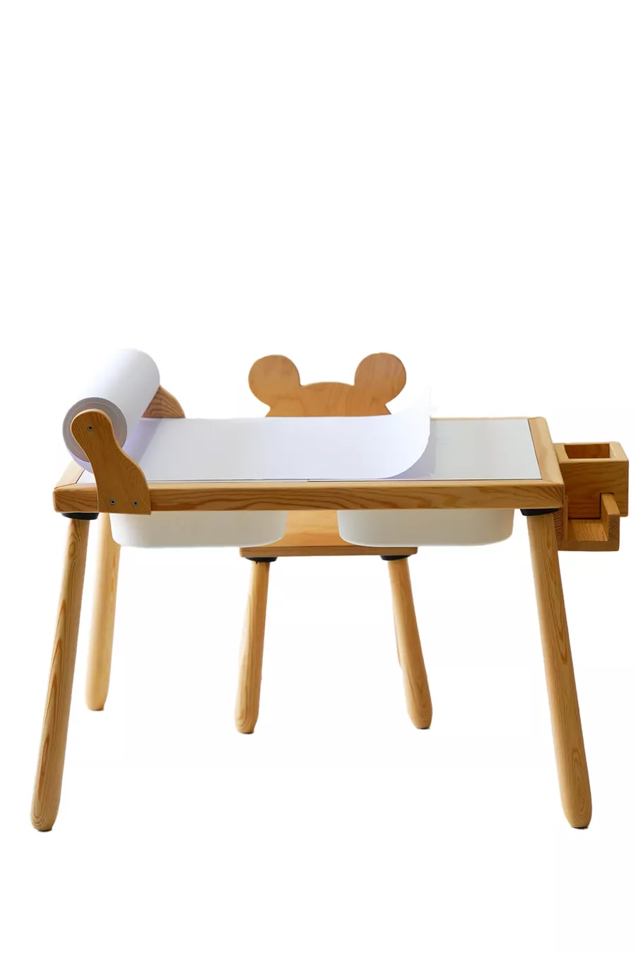 Table d'activité sensorielle en bois pour enfants + ensemble 1 chaise (avec rouleau de papier en cadeau)