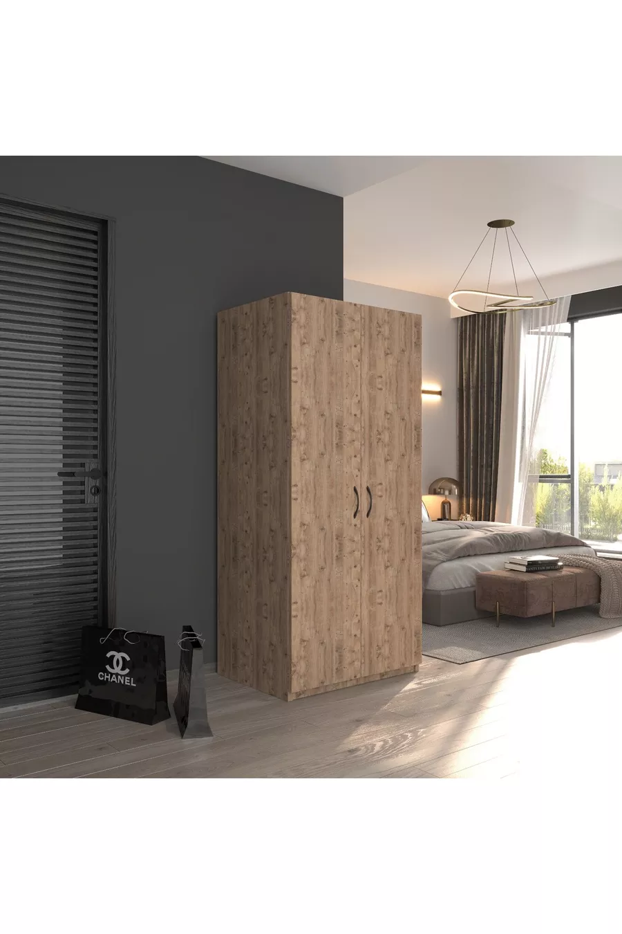 Armoire à vêtements à 2 portes en pin 
