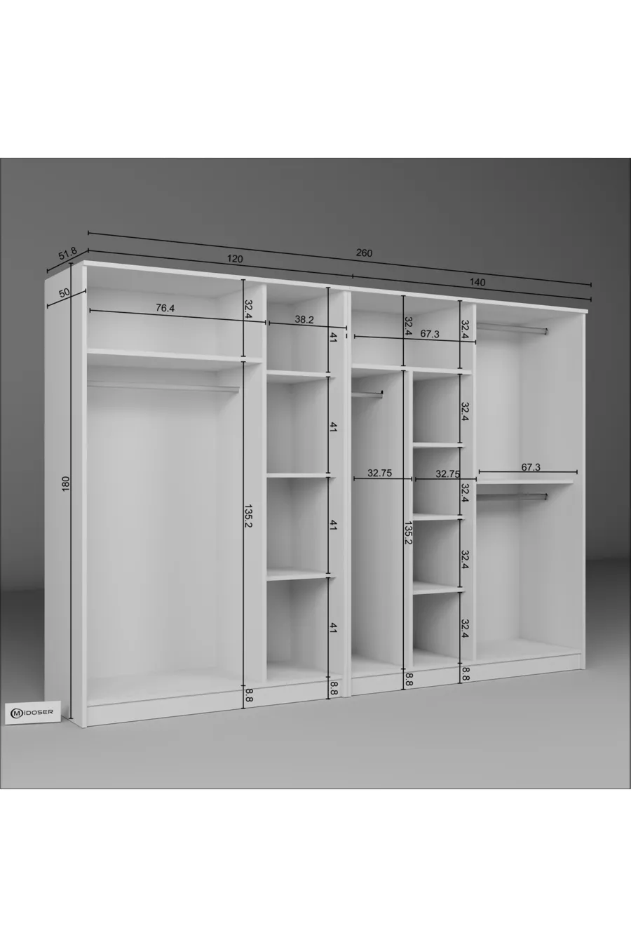 Armoire à vêtements série Kardelen blanche 7 portes  étagères  cm - Ensemble de garde-robe