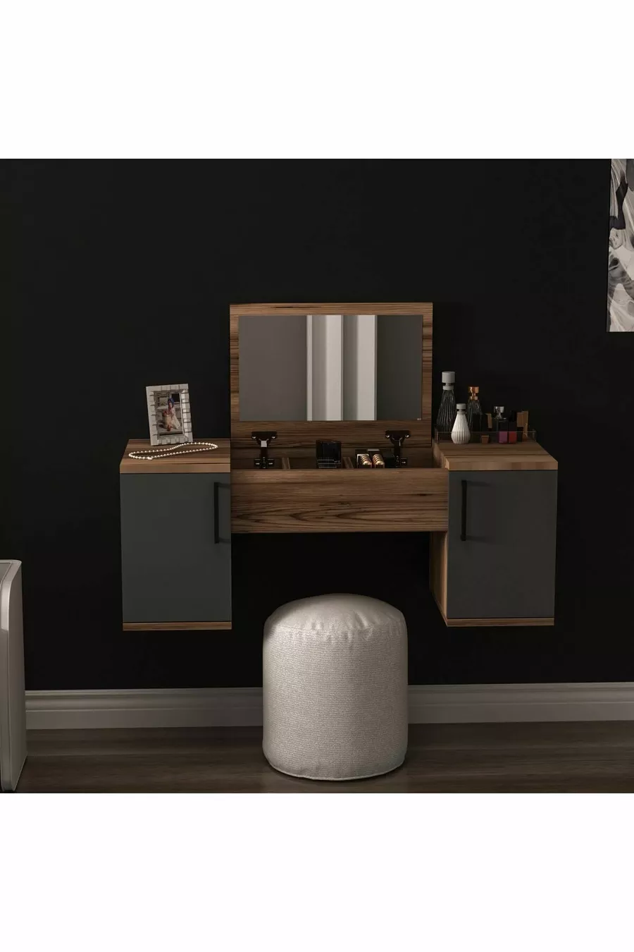 Coiffeuse Murale Mercan, ne Prend Pas de Place, Couleur Lidya Anthracite
