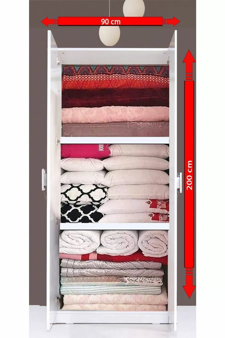 Plus  Stella Armoire à 2 Portes avec Étagères pour Couette et Lit - Blanc Brillant