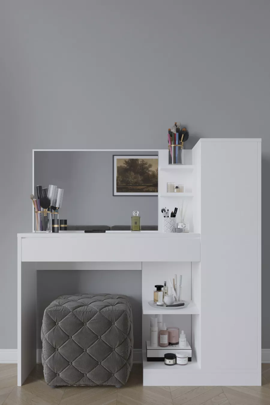 Coiffeuse Orchidée, 1 tiroir, avec armoire et miroir