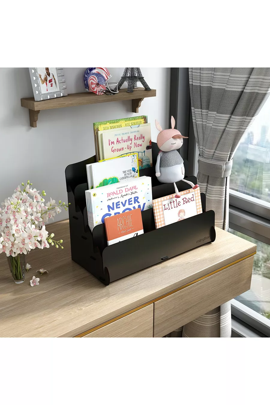 Mini Bibliothèque Montessori Lucky pour Enfants à 4 Étages en Bois, Bibliothèque pour Chambre d'Enfants, Mini Bibliothèque de Bureau