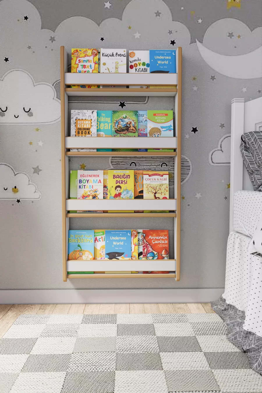 Bibliothèque pour enfants Montessori à 4 étagères * Cm Blanc