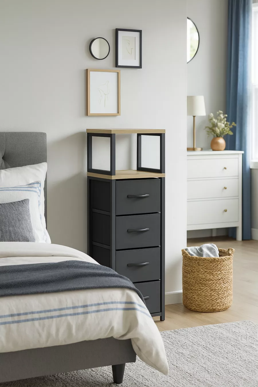 Commode à 2 étagères et 4 tiroirs en cuir, commode à tiroirs en cuir, organisateur polyvalent pour chambre à coucher