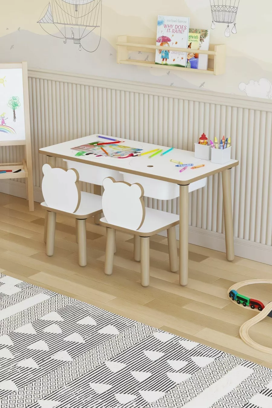Table Montessori pour enfants - table de jeu - table d'activité - ensemble de table d'activités avec 2 chaises Panda