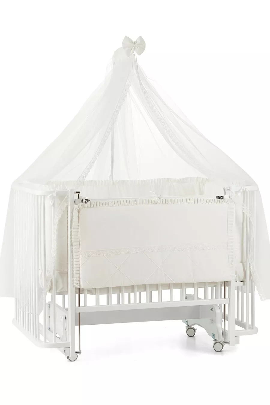 Berceau à bascule en bois Bambino Anne Yanı cm (blanc-crème)