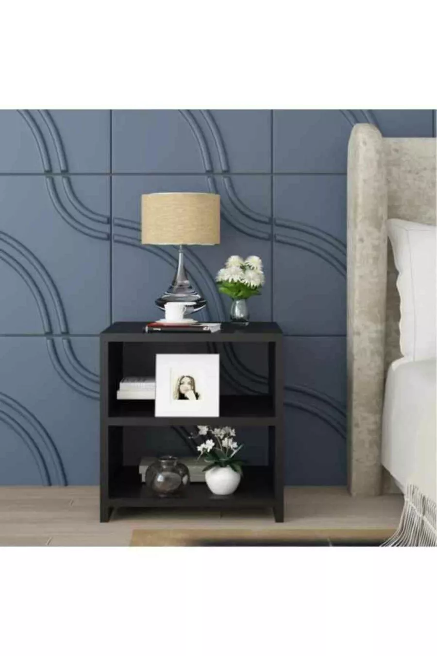 Table de chevet de chambre à coucher avec compartiments NOIR