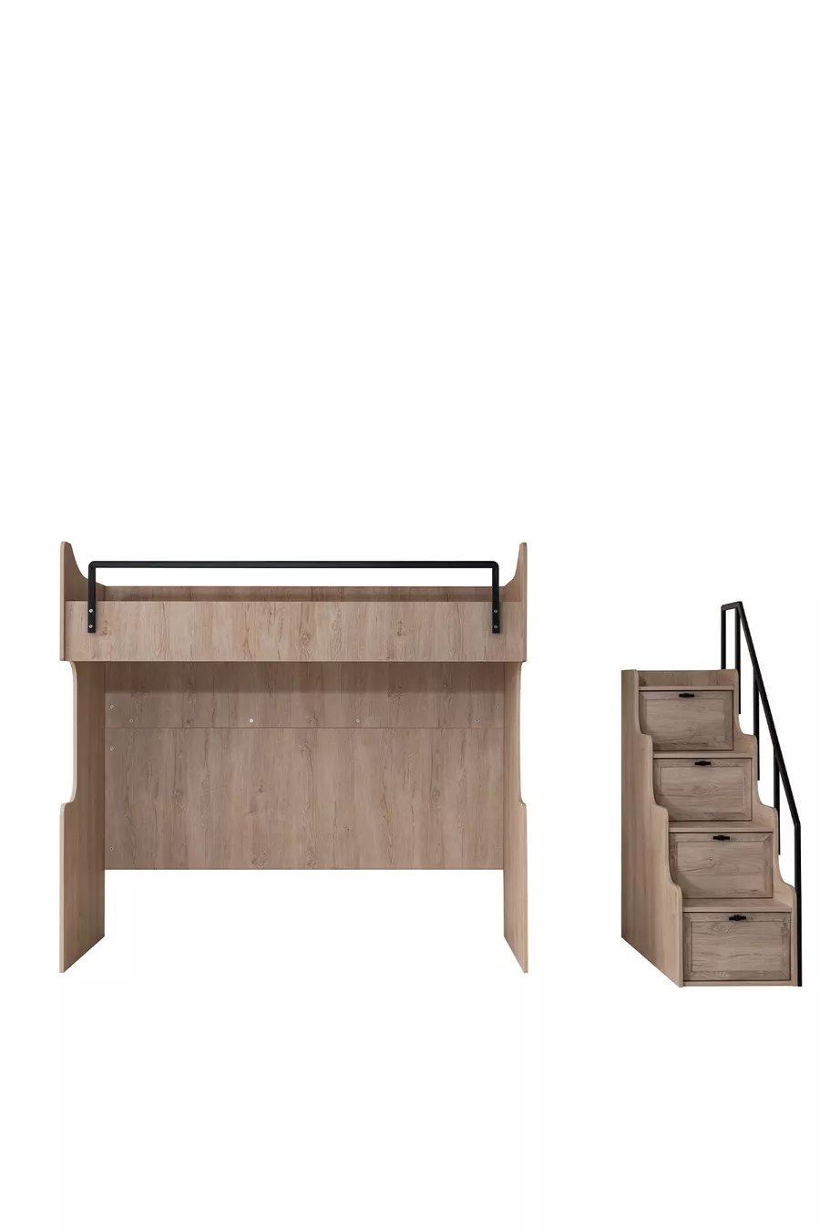 Lit superposé, ensemble de chambre pour jeunes Polo avec bureau double, lit superposé en noyer + armoire en noyer à trois portes