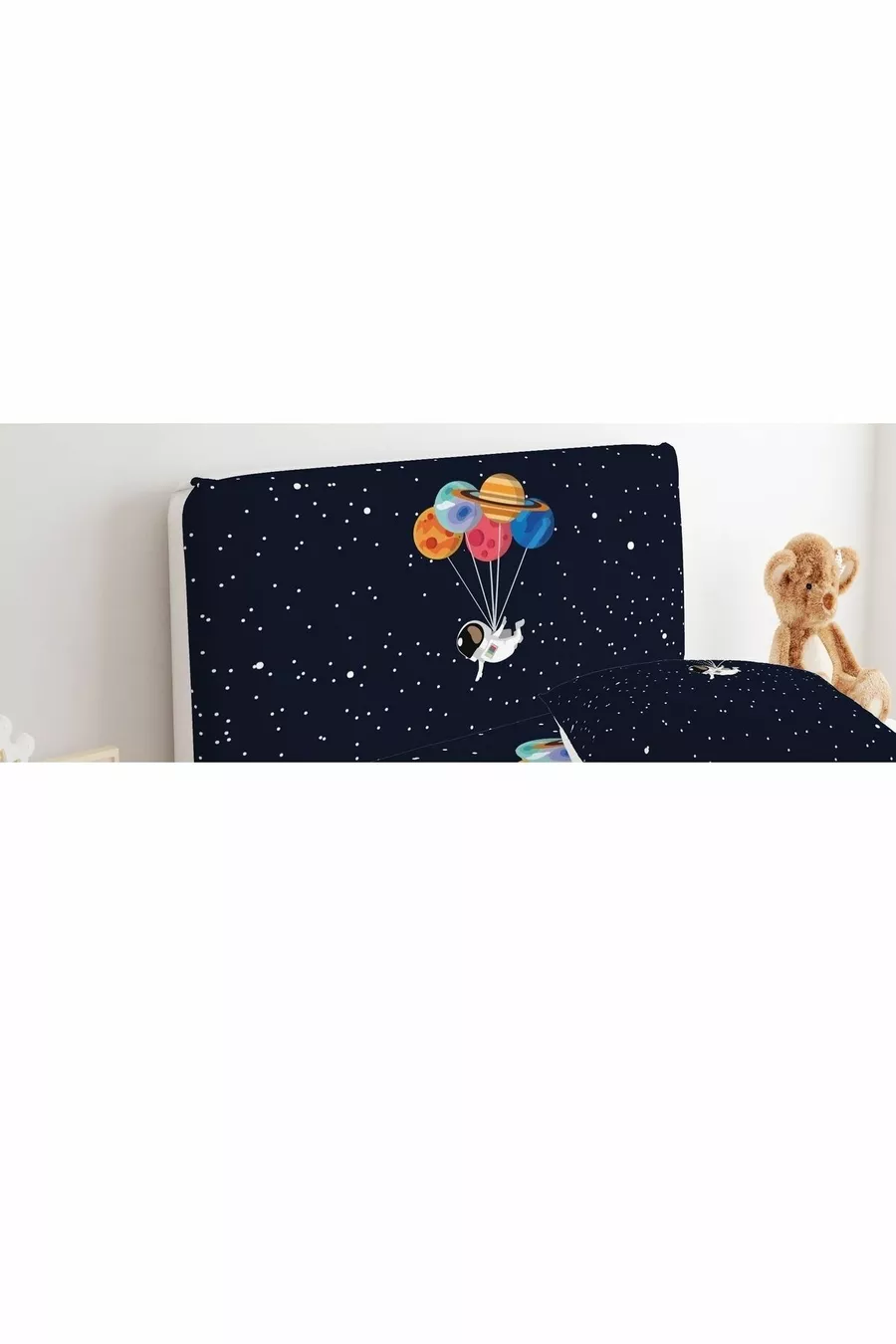 Housse de tête de lit de base Fond sombre Astronaute et ballons colorés