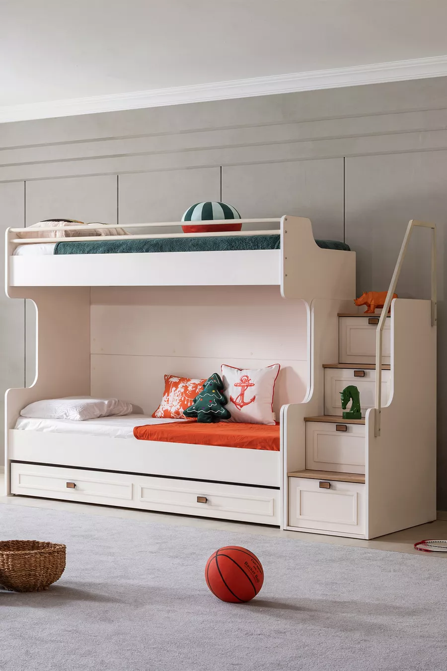 Lit superposé, Lit superposé avec tiroirs Zenit Plus, Armoire à 3 portes, 2 matelas confort