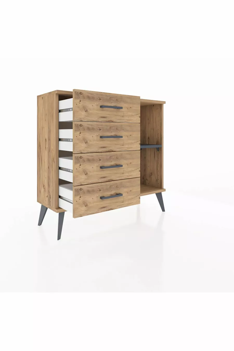 Commode Arges à une étagère et 4 tiroirs Pin-Anthracite/Pin