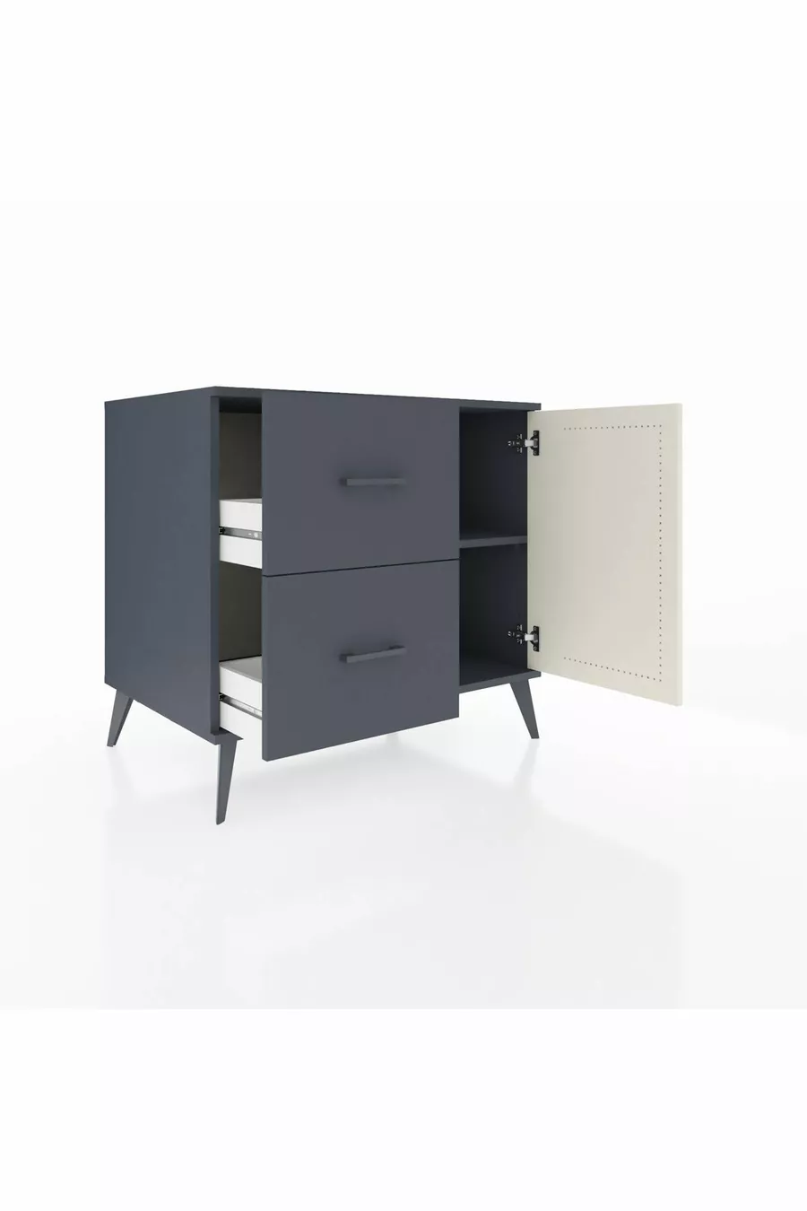 Commode Kronos à une étagère, 2 tiroirs, 1 porte, Anthracite-Pierre de Lune/Anthracite
