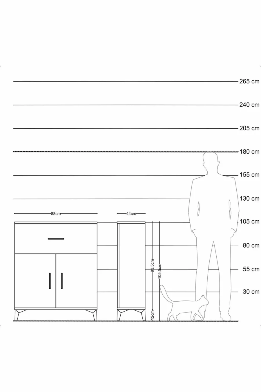 Commode Hyperion à une étagère, un tiroir et deux portes en pin-anthracite
