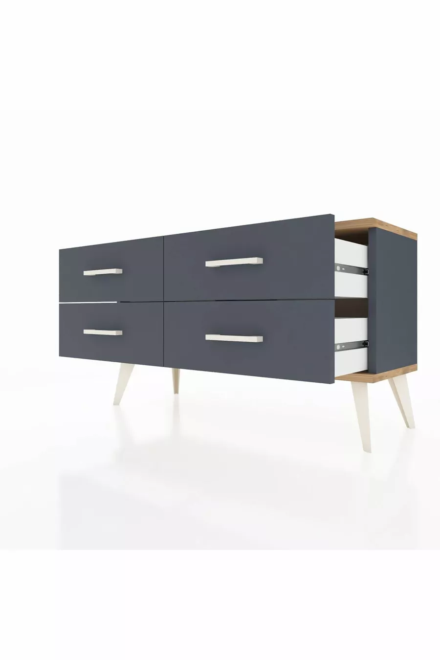 Commode Arges 4 étagères Anthracite-Sapin/Anthracite
