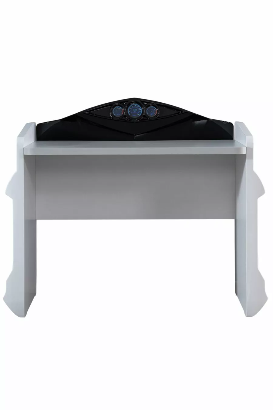 Chambre d'enfant - Lit avec voiture Jaguar et pare-vent, Armoire sportive 3 portes, Bureau - Blanc