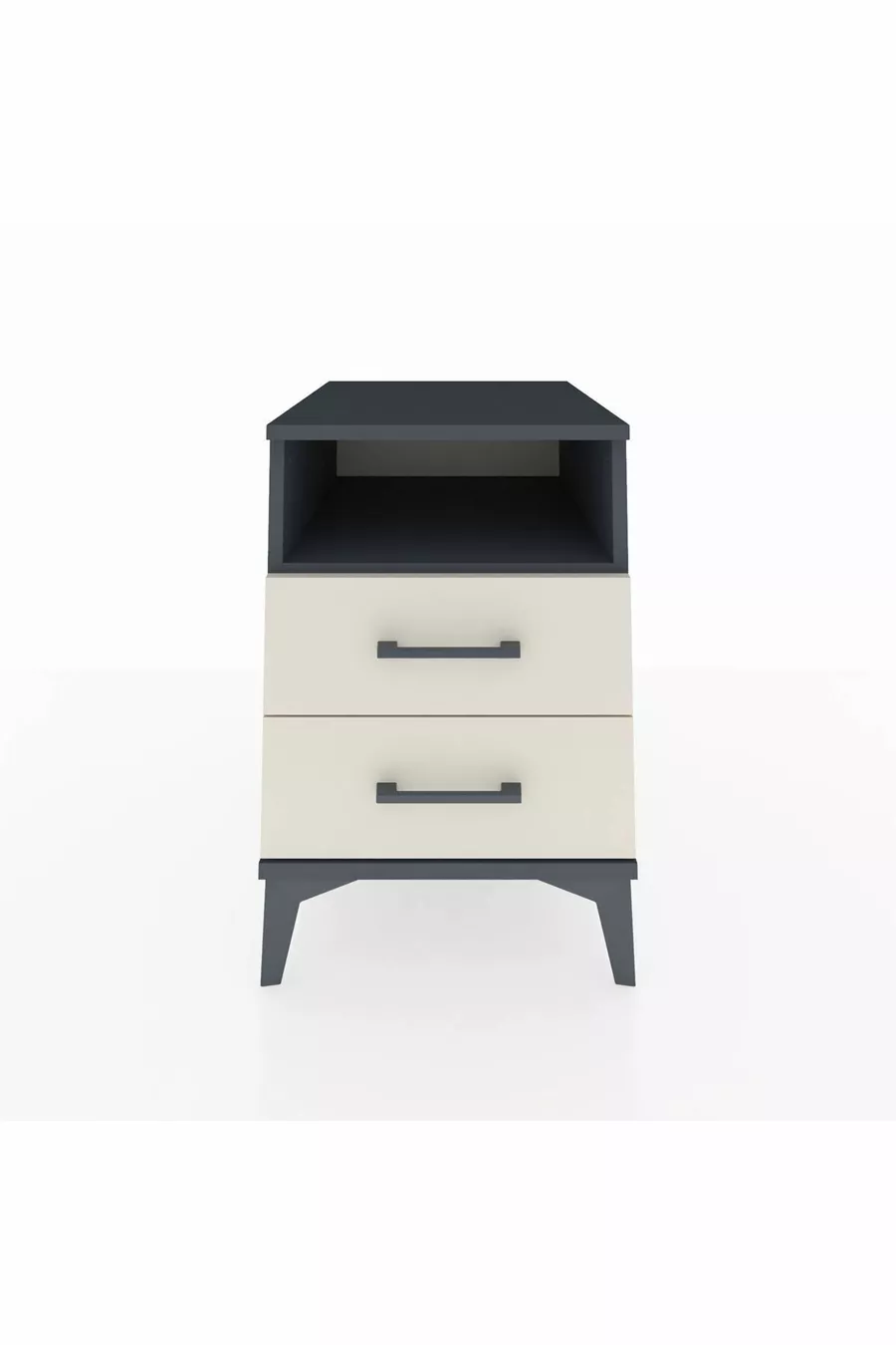 Table de chevet Kronos avec une étagère et 2 tiroirs Anthracite-Pierre de lune