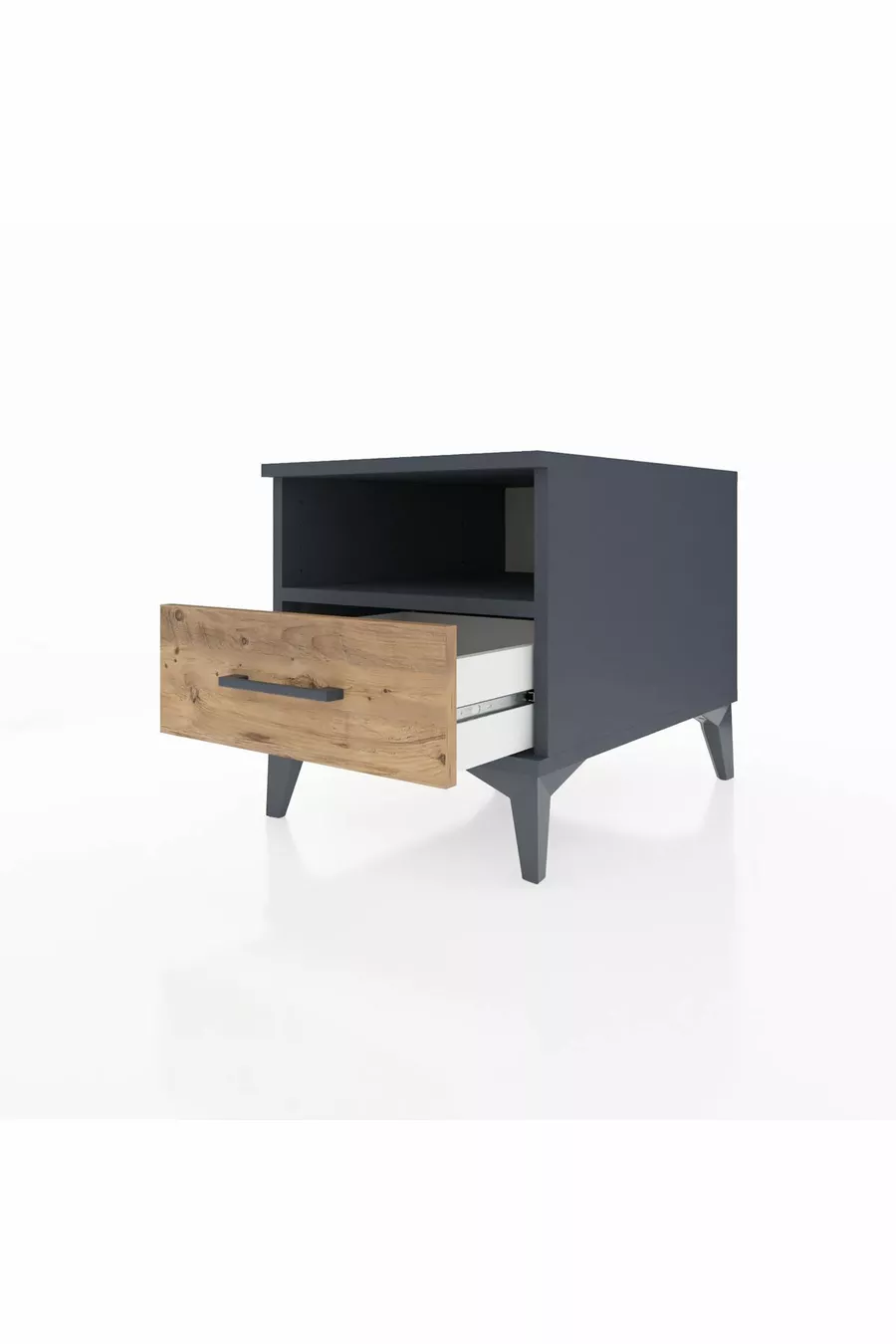 Chevet Kronos à une étagère et un tiroir Anthracite-Pin
