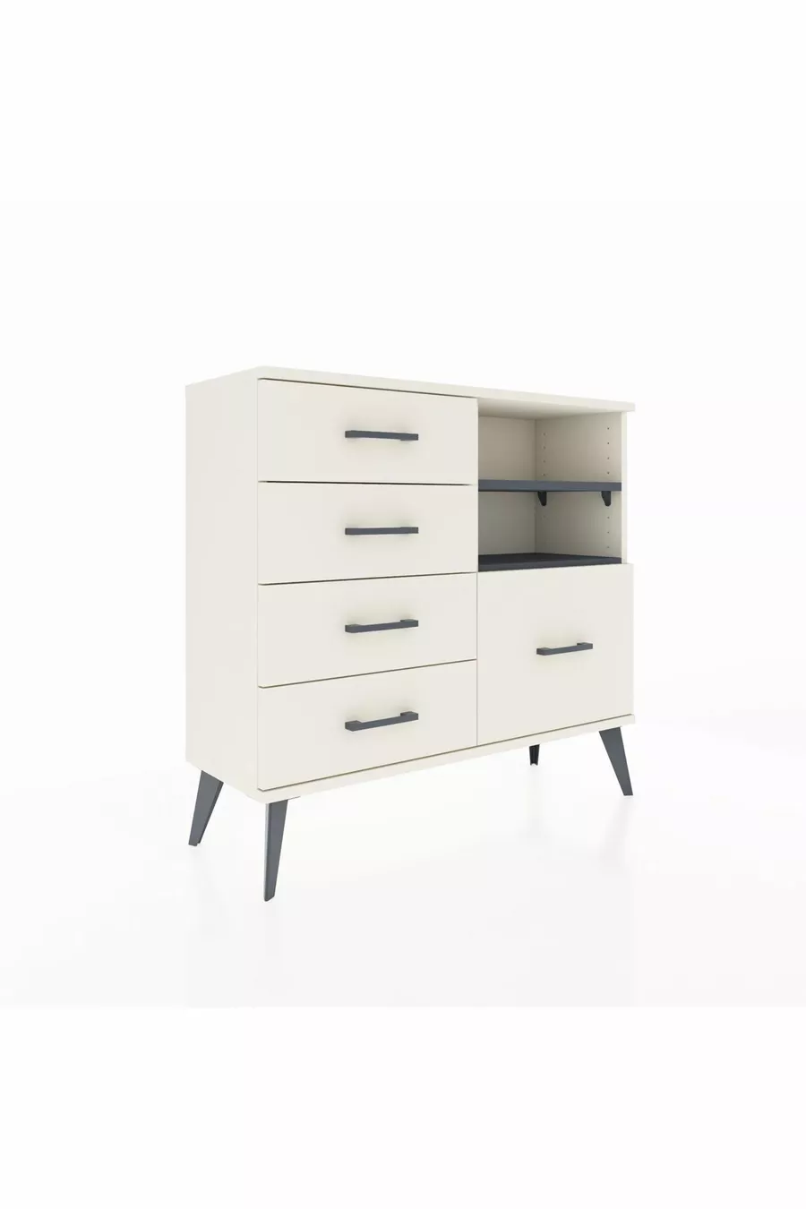 Commode Arges 2 étagères 5 tiroirs Nacré-Anthracite/Nacré