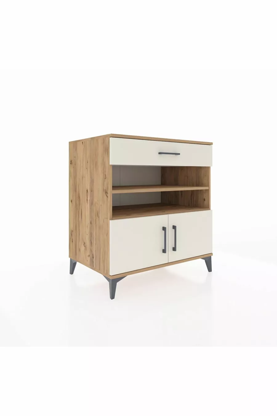 Commode Kronos 3 étagères, 1 tiroir, 2 portes, pin-pierre de Lune
