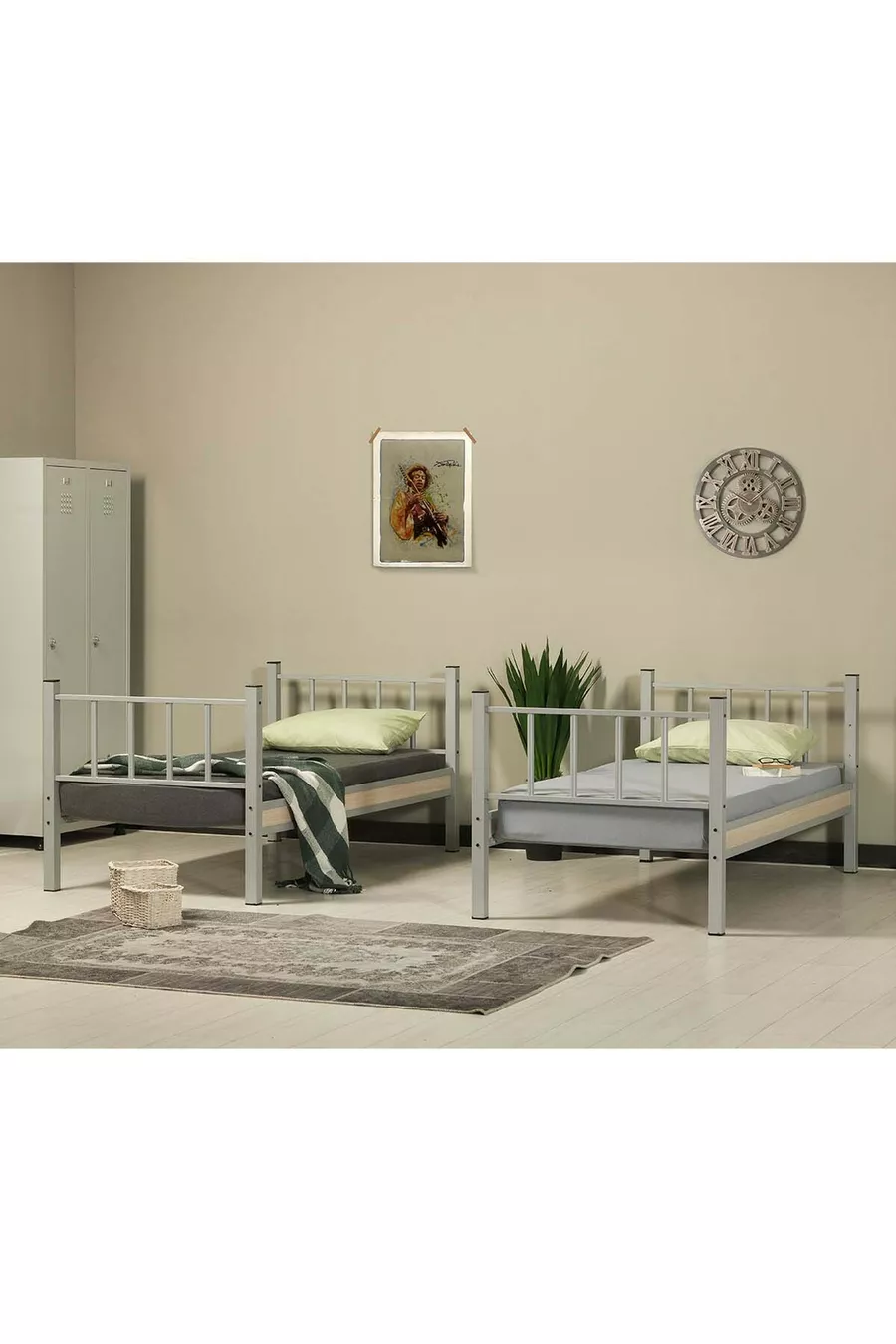Chambre d'enfants Yurt avec lit superposé et lit simple en métal