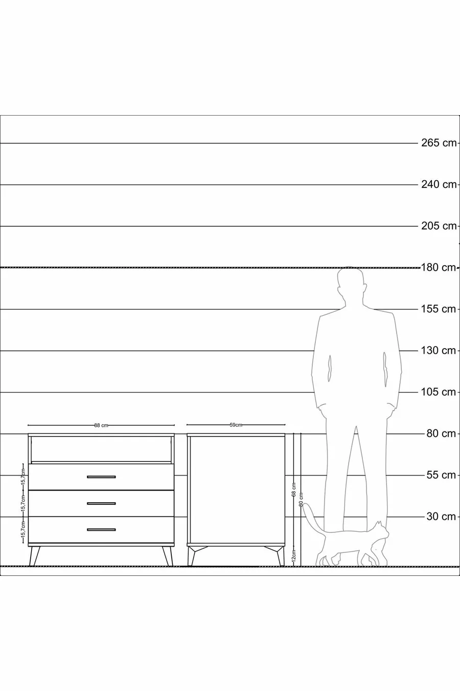 Commode Kronos à une étagère et trois tiroirs Anthracite-Anthracite