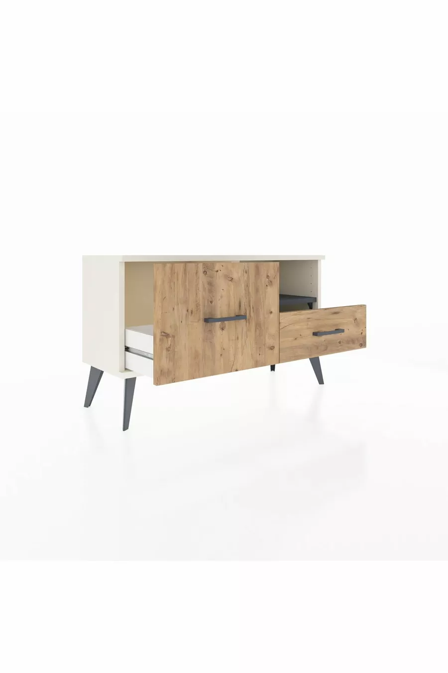 Commode Arges à une étagère et 2 tiroirs Agate-Anthracite/Merisiers
