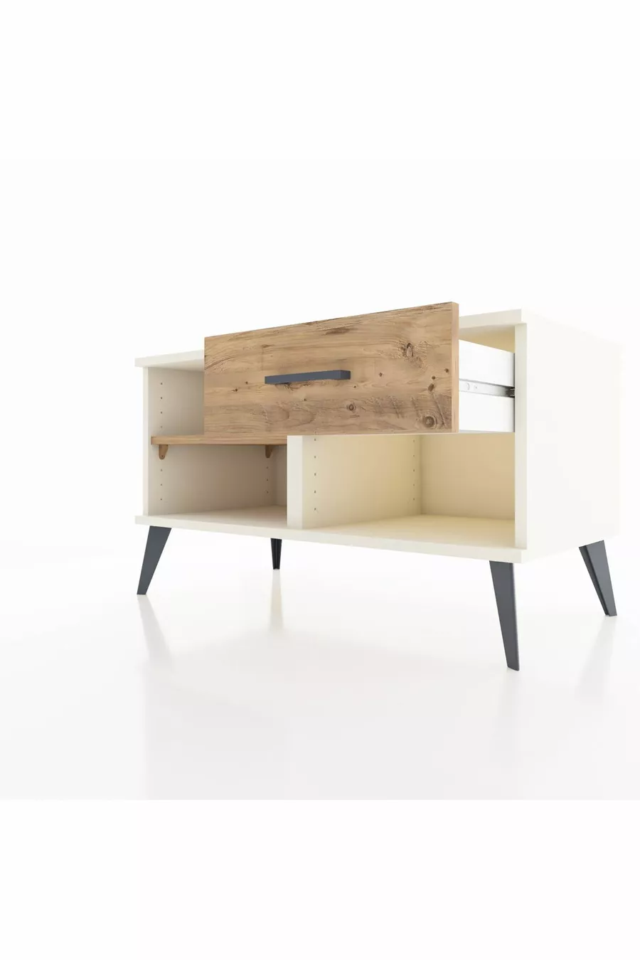 Commode Hyperion à une étagère et un tiroir, Pierre de lune-Pin