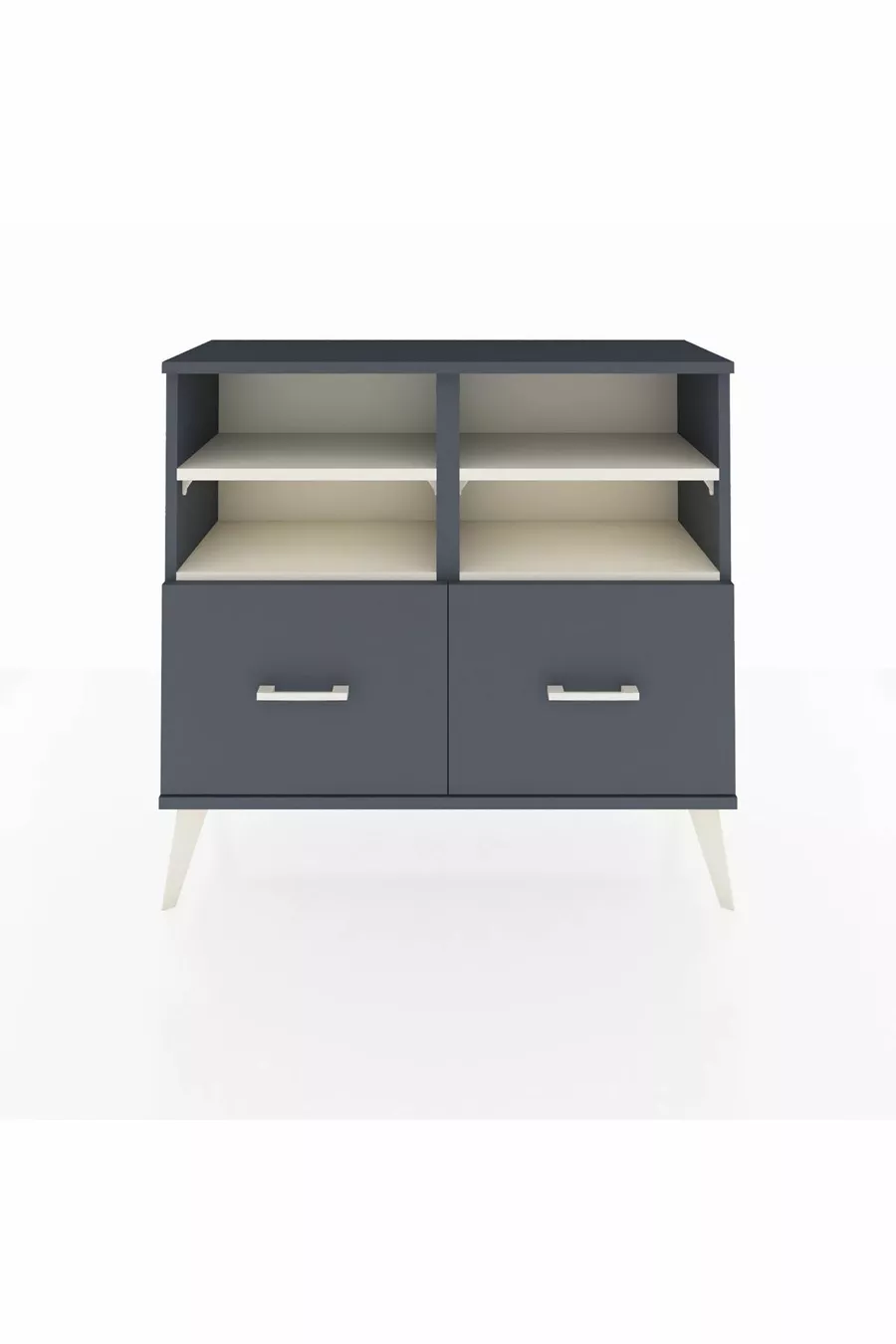Commode Arges 4 étagères 2 tiroirs Anthracite-Silex/Anthracite
