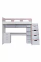 Lits superposés, lit-bureau-bibliothèque Troya - Rose 1 matelas Comfort