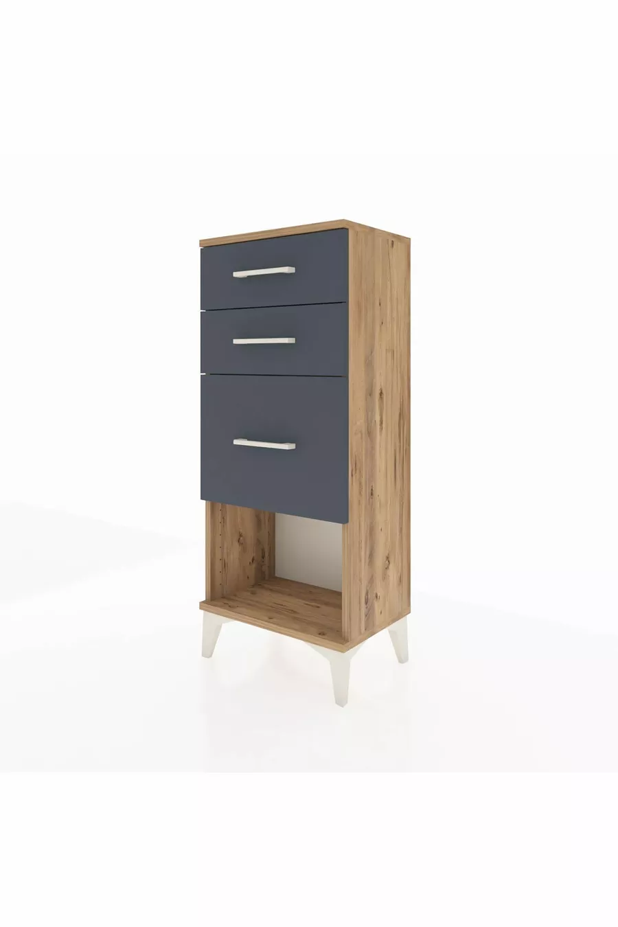 Table de chevet Arges à 3 tiroirs Pin-Anthracite