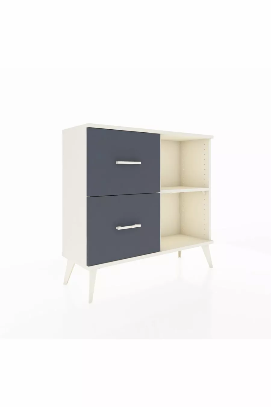 Commode Arges à une étagère et 2 tiroirs, en pierre de lune/Métal anthracite