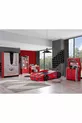 Chambre d'enfant - Lit sur roulettes Merso - Armoire 3 portes, Bureau, Commode, Bibliothèque - Rouge
