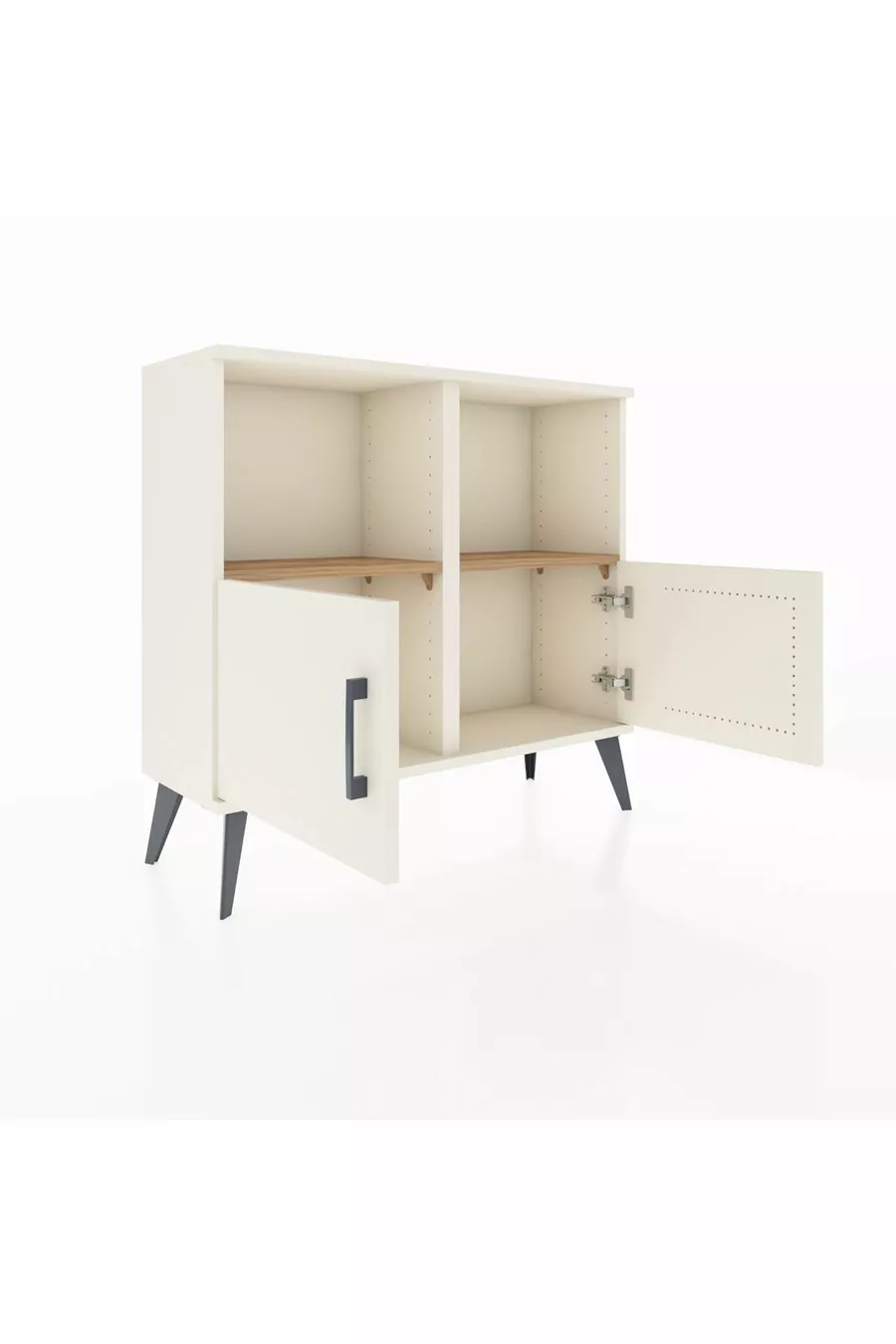 Commode Arges à 2 étagères et 2 portes, Pierre de lune / Pin