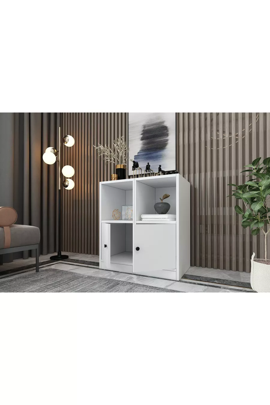 Commode avec étagères et placard blanche Cm -ç