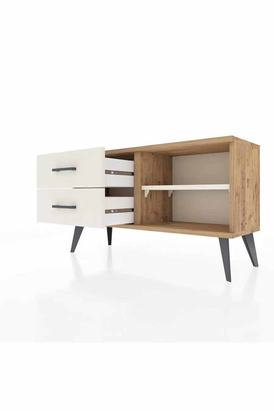 Commode Arges à une étagère et 2 tiroirs en pin-pierre d'onyx